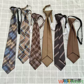 棕色咖色卡其色土黄色格子条纹休闲免打手打结领带摄影道具毕业照