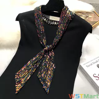 韩国复古多用百搭女丝巾长条细窄围巾亮片小领巾腰带领带装饰飘巾