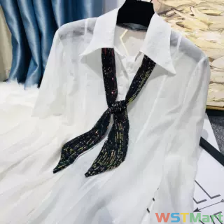 韩国复古多用百搭女丝巾长条细窄围巾亮片小领巾腰带领带装饰飘巾