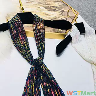 韩国复古多用百搭女丝巾长条细窄围巾亮片小领巾腰带领带装饰飘巾