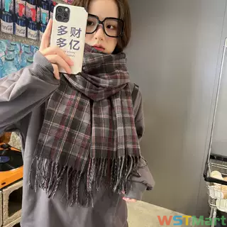 新年红色格子围巾女韩系披肩围脖冬加厚保暖仿羊绒格子围巾