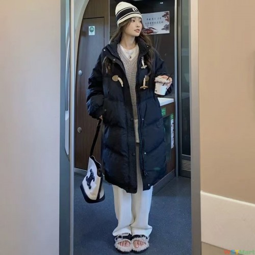 2023冬季韩版中长款过膝羽绒棉服女宽松加厚oversize外套棉衣潮