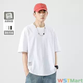 鲲海鹏云装夏季新款圆领纯色短袖t恤士潮牌圆摆宽松半袖上衣