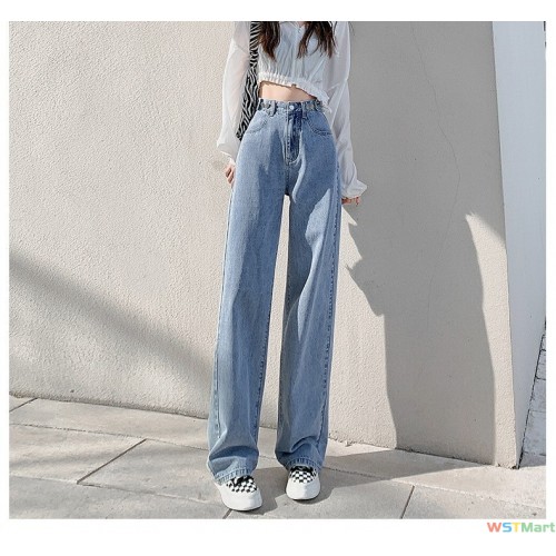腰牛仔裤女直筒宽松2024新款夏季显瘦小个子垂感拖地阔腿长裤子