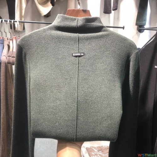 女装外贸跨境2024新款秋冬双面德绒打底衫女式卫衣领上衣