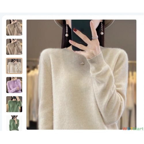 一线成衣圆领羊毛衫女宽松针织打底毛衣长袖纯色上衣秋冬新款套头