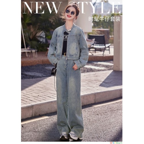 女装时尚休闲套装2024春新款外套直筒大脚裤牛仔时尚两件套DY9203