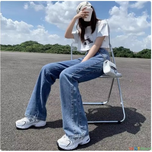 牛仔裤女直筒宽松春款女装2022年新款腰垂感小个子阔腿裤子女秋