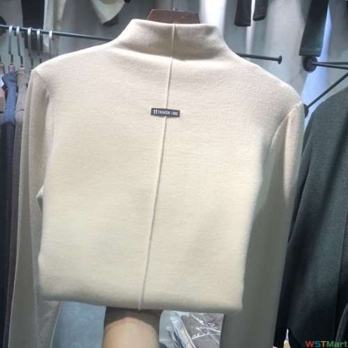 女装外贸跨境2024新款秋冬双面德绒打底衫女式卫衣领上衣