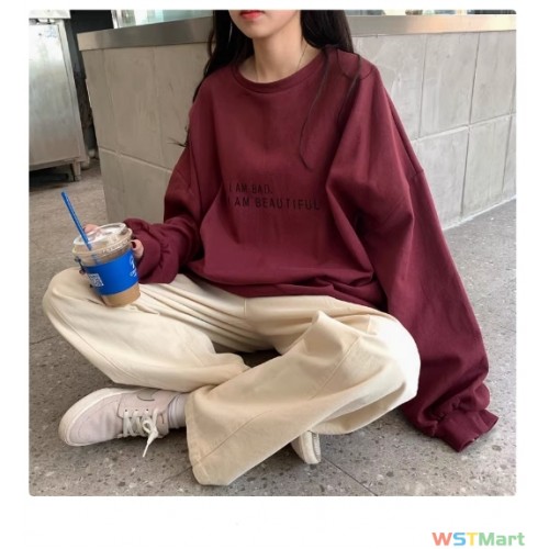 2024新款秋季韩版港风简约字母学生上衣宽松薄款长袖卫衣女装外贸