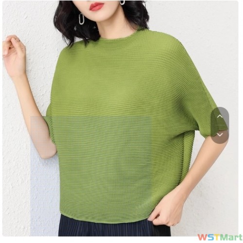 韩系懒惰风t恤定制三宅半袖蝙蝠衫夏季褶皱弹力简约凹凸感女上衣