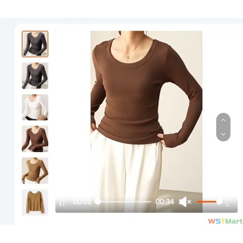 甄选纯棉U领T恤女长袖2024秋季新款宽松显瘦级感体恤上衣打底衫