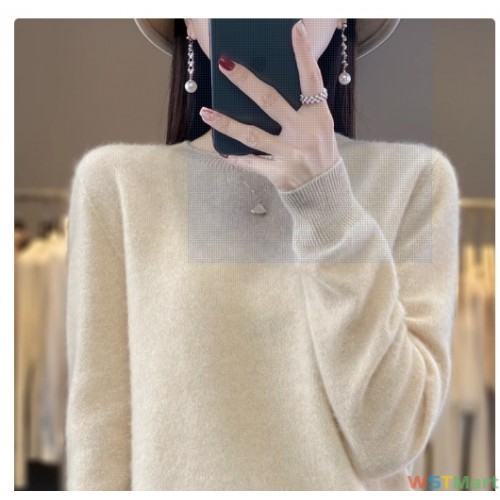 一线成衣圆领羊毛衫女宽松针织打底毛衣长袖纯色上衣秋冬新款套头