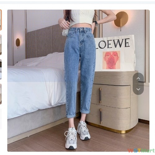 春夏腰老爹牛仔裤女2022年新款盐系九分直筒显瘦宽松哈伦萝卜裤