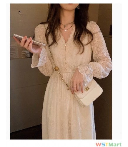 2024春款打底裙新款白色长裙轻奢别致时尚感蕾丝连衣裙子女装秋季