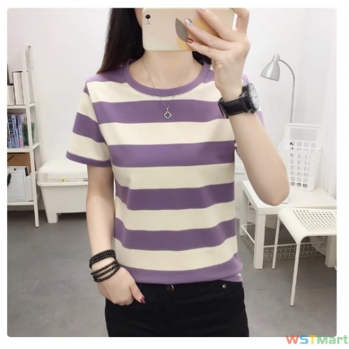 胖mm加加大码宽松显瘦纯棉短袖T恤女装夏装中年妈妈条纹上衣服