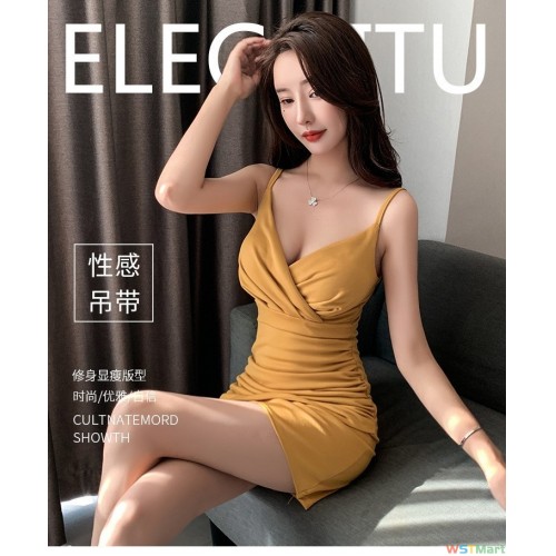 2022新款夜场酒吧衣服低胸性感气质修身吊带短裙夜总会深v连衣裙