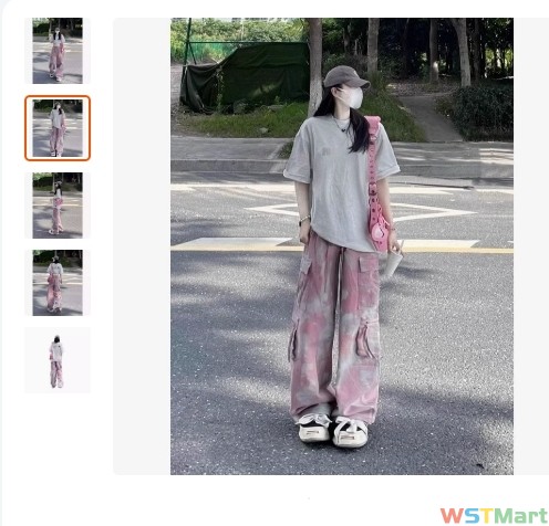 秋冬粉色美式工装牛仔裤女2024新款腰宽松显瘦辣妹百搭嘻哈裤潮