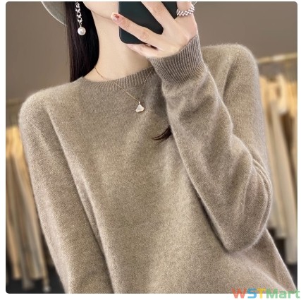 一线成衣圆领羊毛衫女宽松针织打底毛衣长袖纯色上衣秋冬新款套头