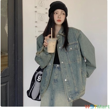 秋季新款韩版复古水洗牛仔外套女外穿垫肩长袖夹克衫外穿宽松上衣