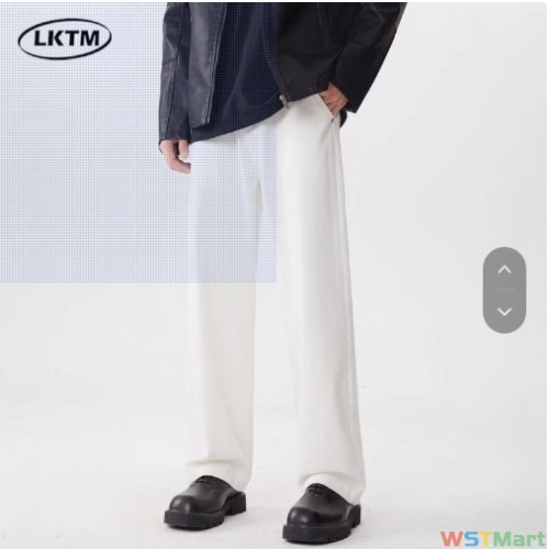 LKTM装#白色直筒水洗牛仔裤cityboy潮牌宽松垂感百搭休闲长裤