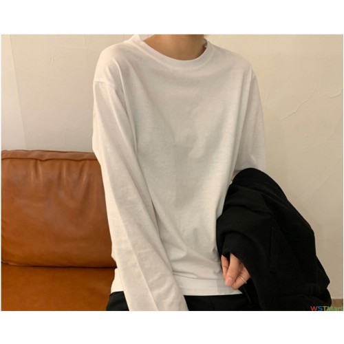 白色打底衫女秋季2024新款韩版女装洋气内搭纯色学生长袖t恤女潮