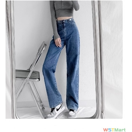 888直筒牛仔裤女春秋2022年新款潮腰显瘦宽松阔腿裤气质