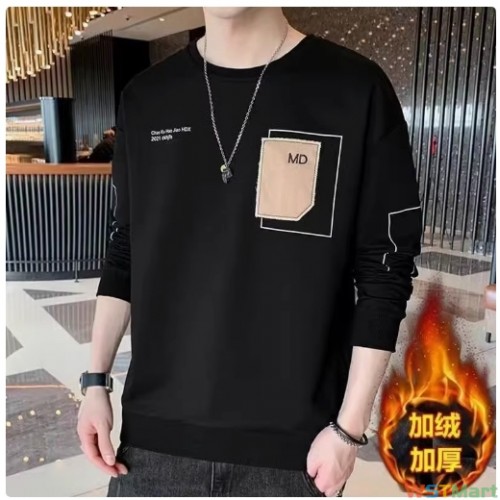 秋冬季士加绒加厚圆领卫衣长袖t恤潮流宽松装外穿上衣服