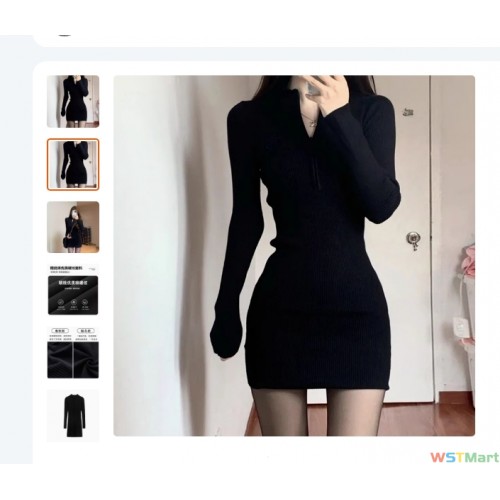 春秋黑色辣妹女新款显瘦针织短裙修身包臀春季裙子后妈打底连衣裙