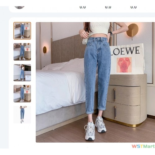 春夏腰老爹牛仔裤女2022年新款盐系九分直筒显瘦宽松哈伦萝卜裤