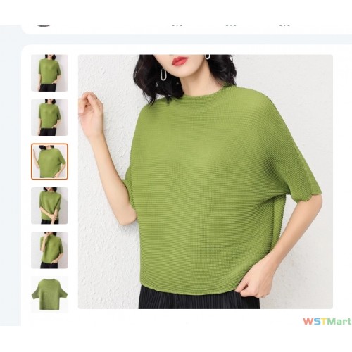 韩系懒惰风t恤定制三宅半袖蝙蝠衫夏季褶皱弹力简约凹凸感女上衣