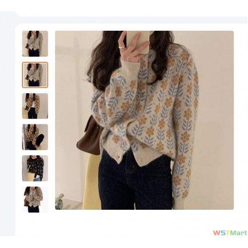 复古提花毛衣女2024春秋新款圆领开衫外套宽松百搭针织衫长袖上衣