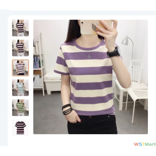 胖mm加加大码宽松显瘦纯棉短袖T恤女装夏装中年妈妈条纹上衣服