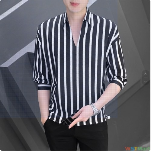 男士短袖t恤宽松七分袖夏季新款打底衫冰丝休闲半袖男装体恤衣服