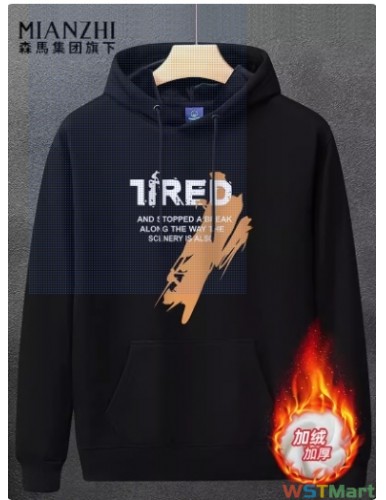 森马集团棉致秋冬款连帽安可雷灰色卫衣男冬季加绒加厚外套帽衫潮