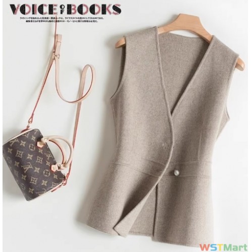 双面羊绒大衣女短款马甲秋冬新款修身毛呢外套内搭坎肩双面呢马夹