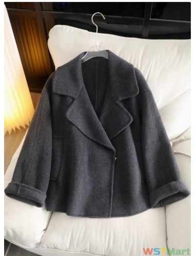 气质加分 高品位天丝羊毛翻领双面呢子外套秋冬季宽松大衣女