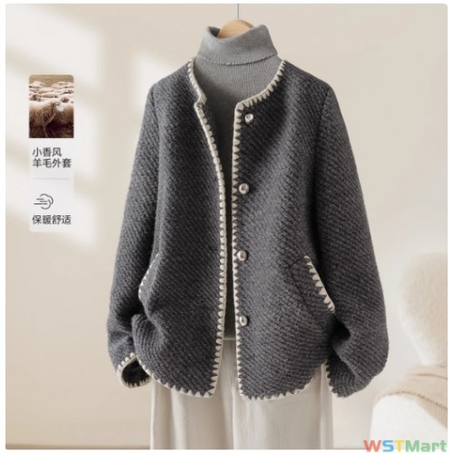 IHIMI海谧重工羊毛小香风毛呢大衣女2024冬季新款高级感短款外套