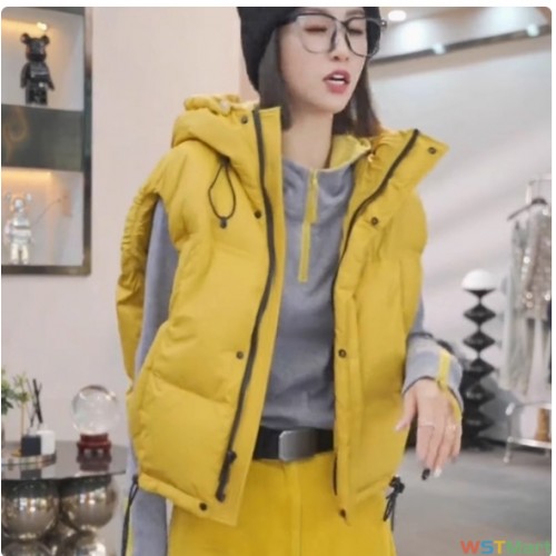 欧货连帽羽绒服马甲女外穿加厚2024秋冬新款小个子坎肩背心外套潮