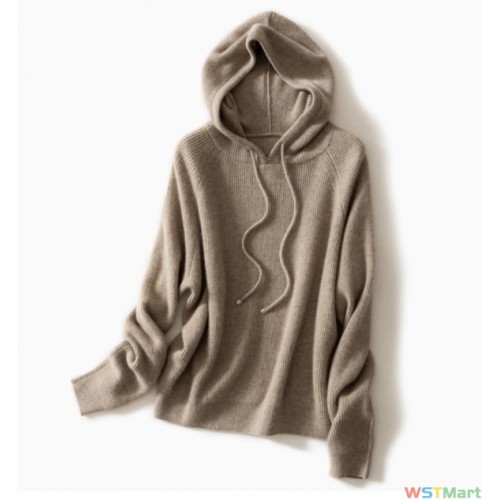 清仓秋冬带帽羊绒衫女套头宽松短款连帽羊毛卫衣慵懒针织打底帽衫