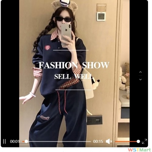 休闲运动服套装女秋冬新款假两件拼接宽松卫衣长裤少女减龄两件套