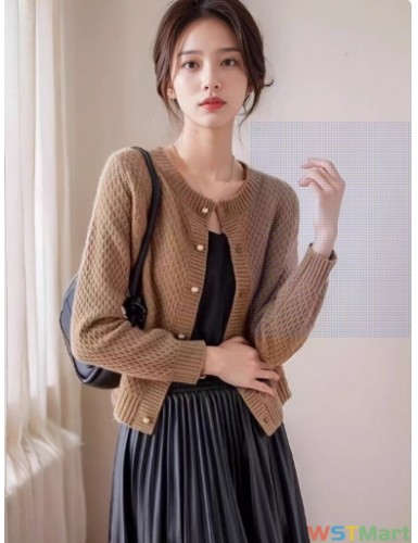 白领哥弟新女装2024年春季新款100纯羊毛针织开衫春短款外搭外套