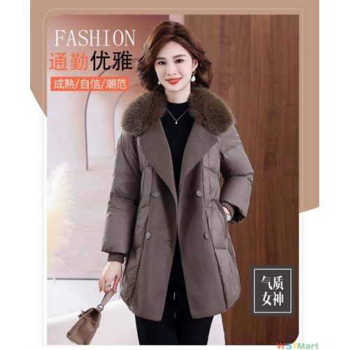 妈妈冬装羽绒服女新款中老年人中长款洋气冬天大码加厚白鸭绒
