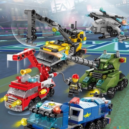 中国积木城市男孩军事警察幼儿园小颗粒益智拼装工程积木消防玩具