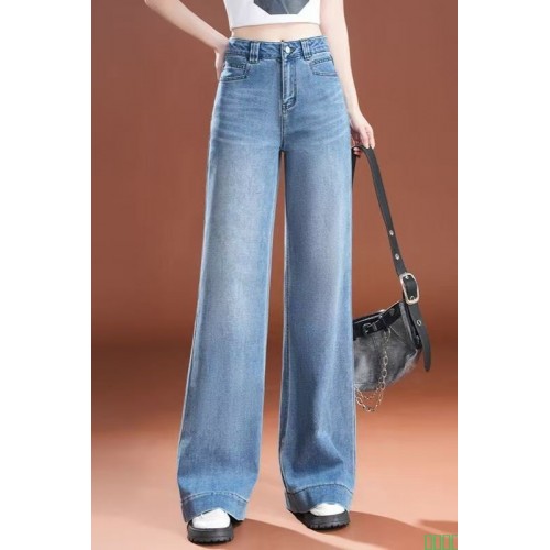 啄木鸟浅色阔腿牛仔裤女春季2025新款高腰显瘦裤子宽松春秋直筒裤