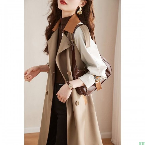 MOHO&MO 2024秋季新款高级感英伦风显高拼色中长款气质炸街风衣