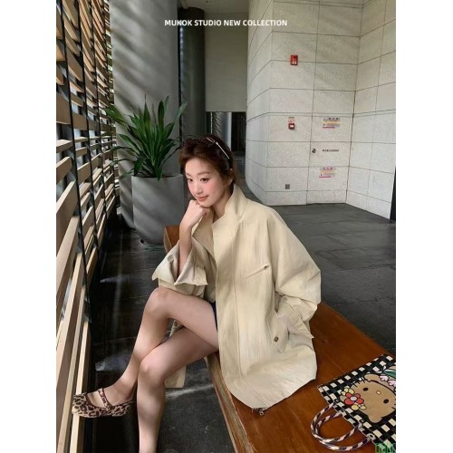 MUKOK费城风衣~廓形简约立领一粒扣气质风衣外套女中长款外套