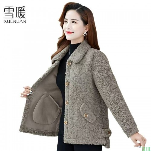 雪暖2024款春秋装颗粒绒洋气外套中老年妈妈女装大码纯色百搭上衣