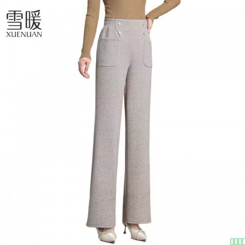 雪暖新款毛呢微喇裤女春秋女裤2025时尚洋气休闲女士显瘦直筒裤子