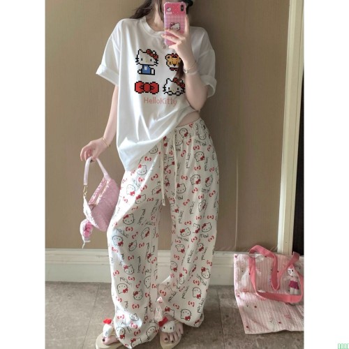 夏天睡衣女夏季新款短袖长裤套装卡通甜美hellokitty宽松家居服